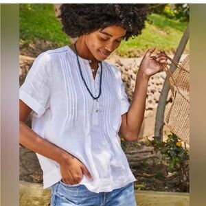 Faherty Gemina White Linen Short Sleeve Blouse